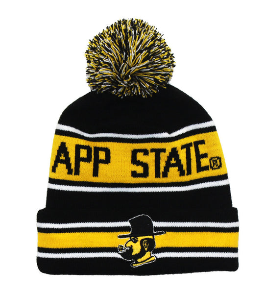 NCAA Appalachian State Mountaineers Tassel Beanie Hat Knit Top Of