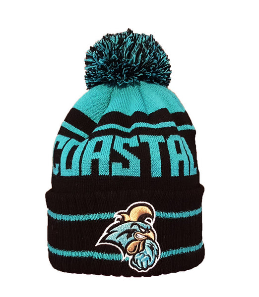 Zoozatz Collegiate Apparel Coastal Carolina Chanticleer Embroidered Beanie w Pom Carolina Pom Cuffed Panthers Beanie | NFL | Starter main image 3